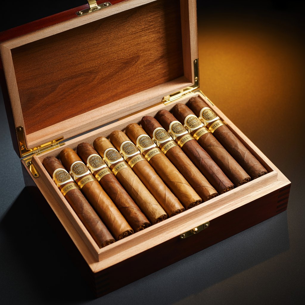 Open humidor filled with cigars